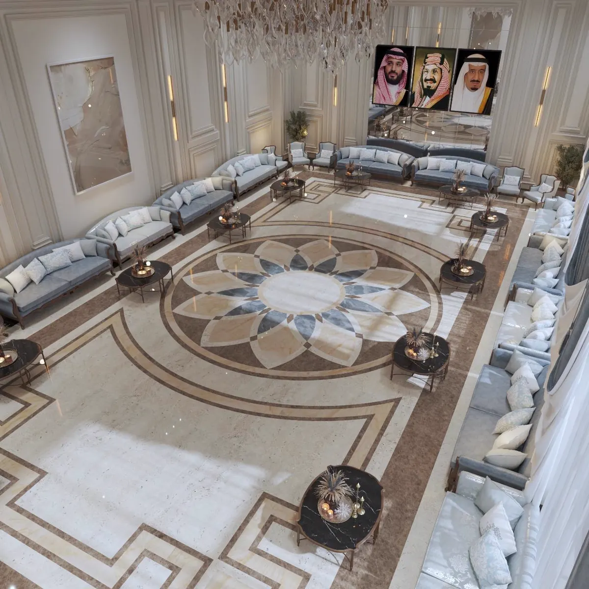 Traditional majlis around a circular marble inlay floor