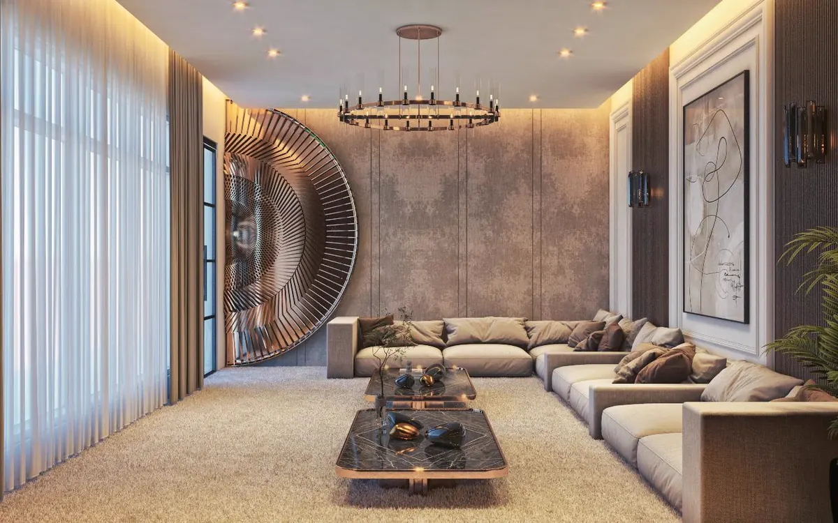 Grand majlis with a circular mirrored feature wall